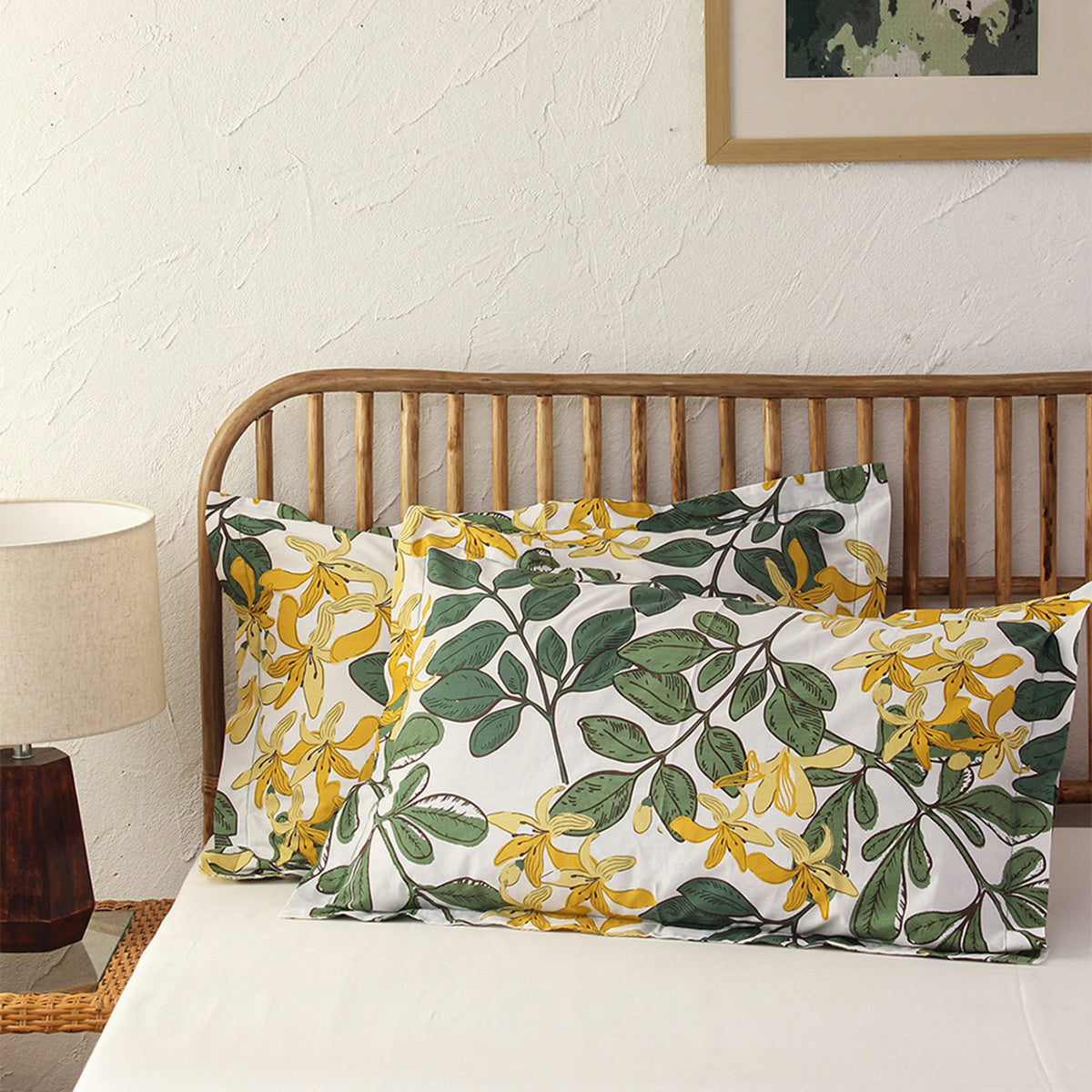 Cotton Pillow Covers | Leaf Print | Green | Set of 2