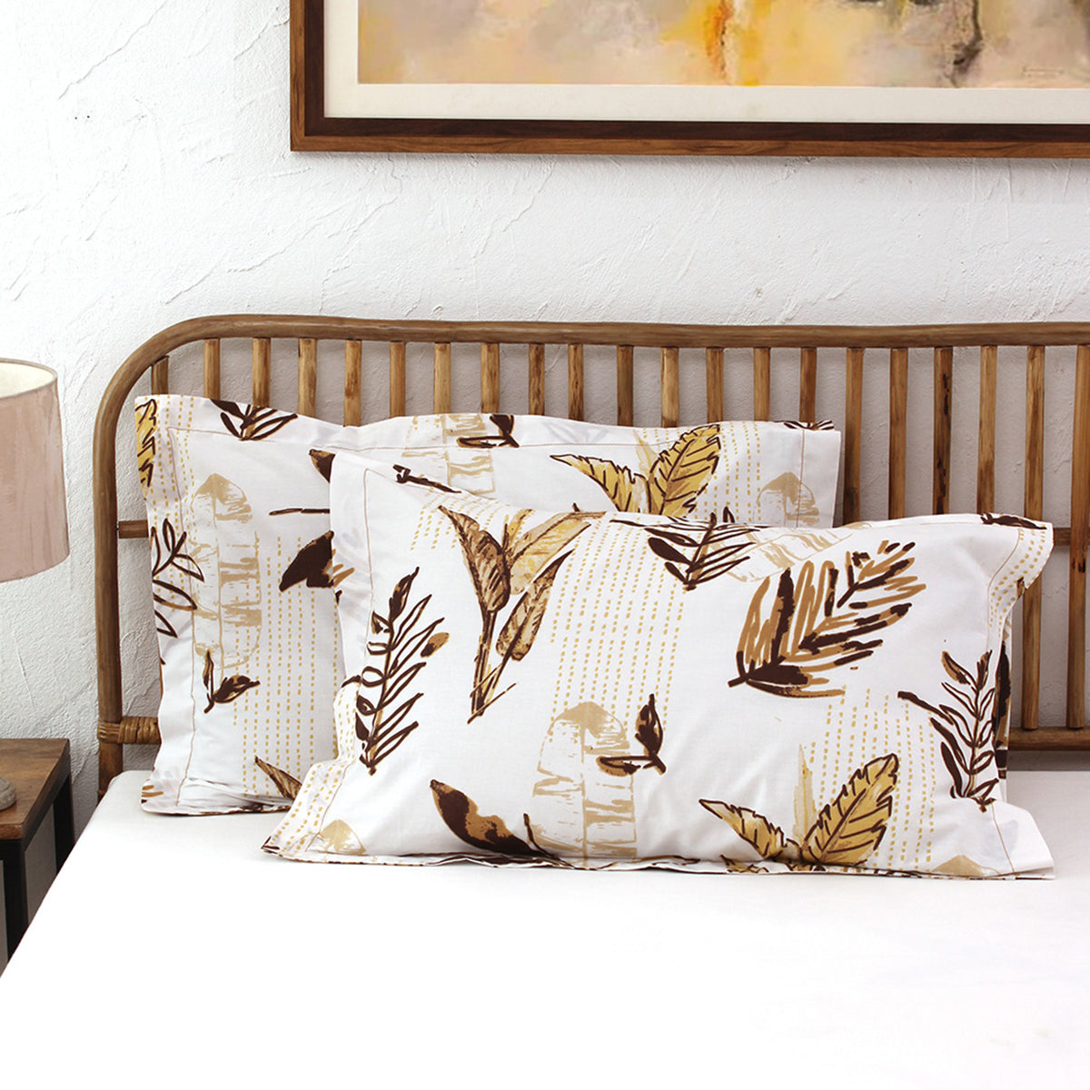 Cotton Pillow Covers | Leaf Print | Brown | Set of 2