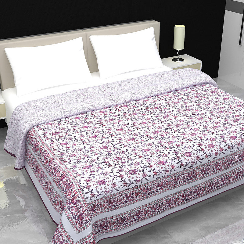 Cotton Mulmul Double Bed Dohar | Cosy Blanket | Reversible | Pink | 84 x 108 inches By Jaipur Dohar