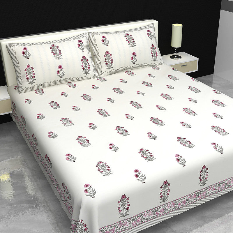 Cotton Mulmul Double Bedsheet and Pillow Set with AC Dohar | Pink & Grey | 84 x 108 inches By Jaipur Dohar