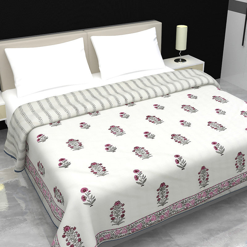 Mulmul Cotton Double Bed Dohar | Blanket | Reversible | Pink & Grey | 84 x 108 inches By Jaipur Dohar