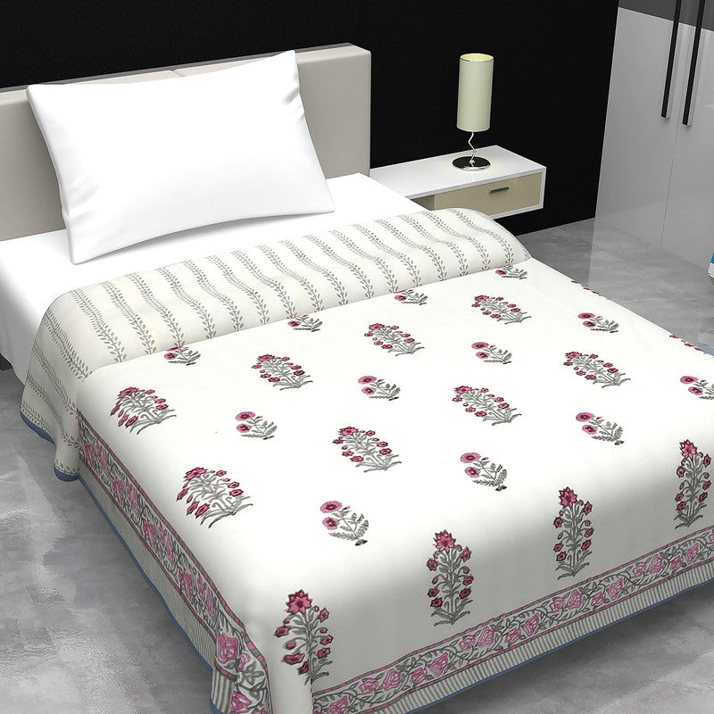 Cotton Dohar | Mulmul Single Bed | Cosy Blanket | Reversible | Pink & Grey By Jaipur Dohar