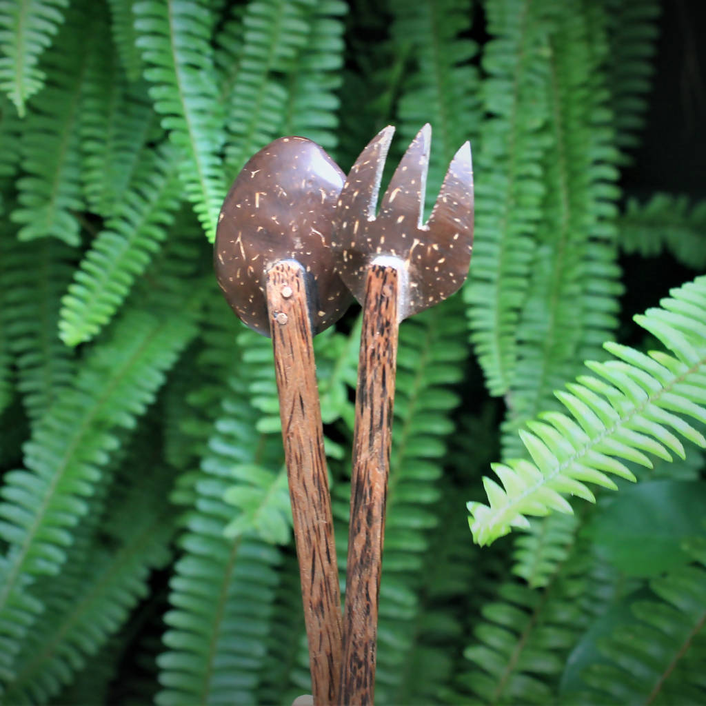 Handmade Coconut Shell with Spoon and Fork Set of 2 By Thenga