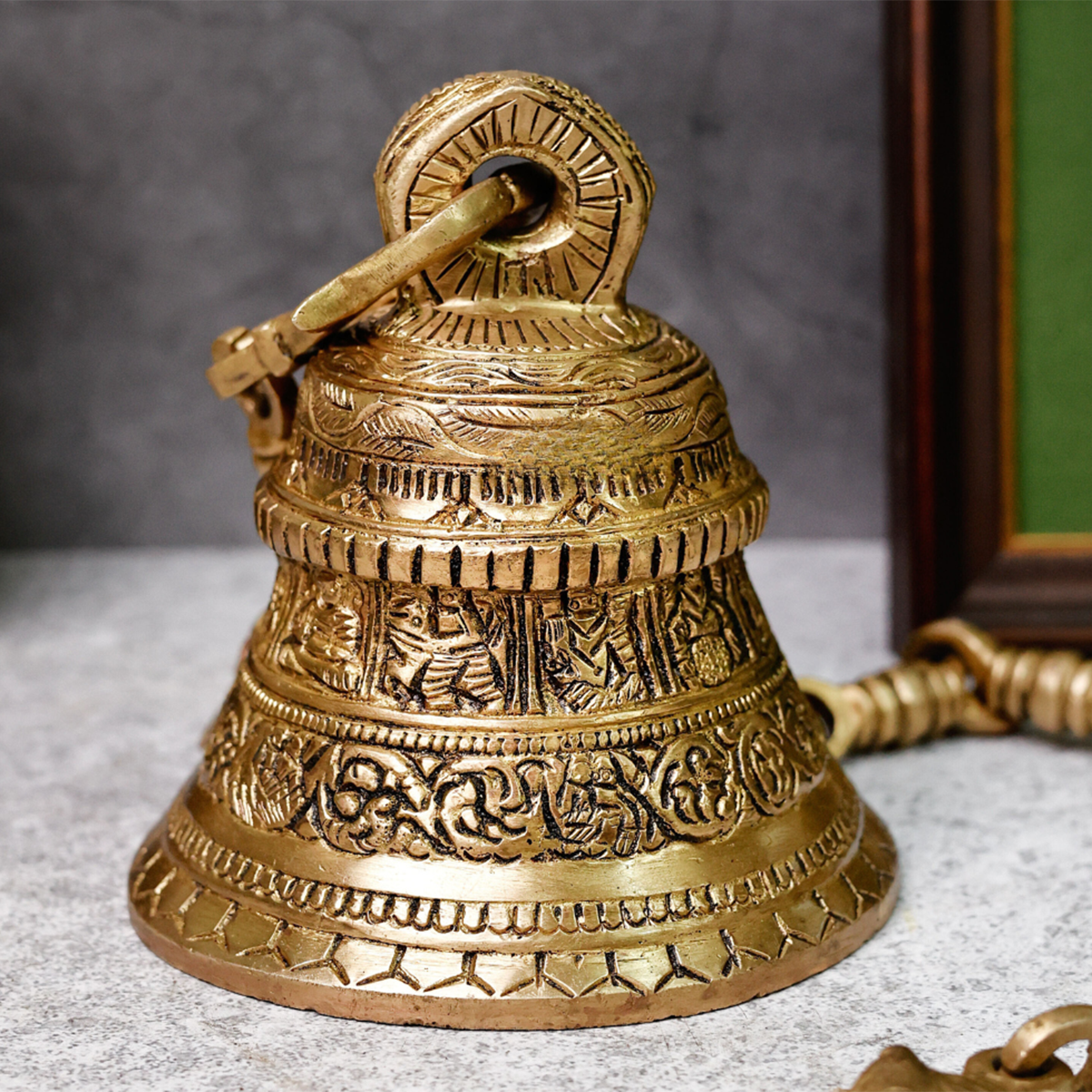Brass Pooja Bell | Dashavtar Temple Design | Gold | 11 cm By The Advitya