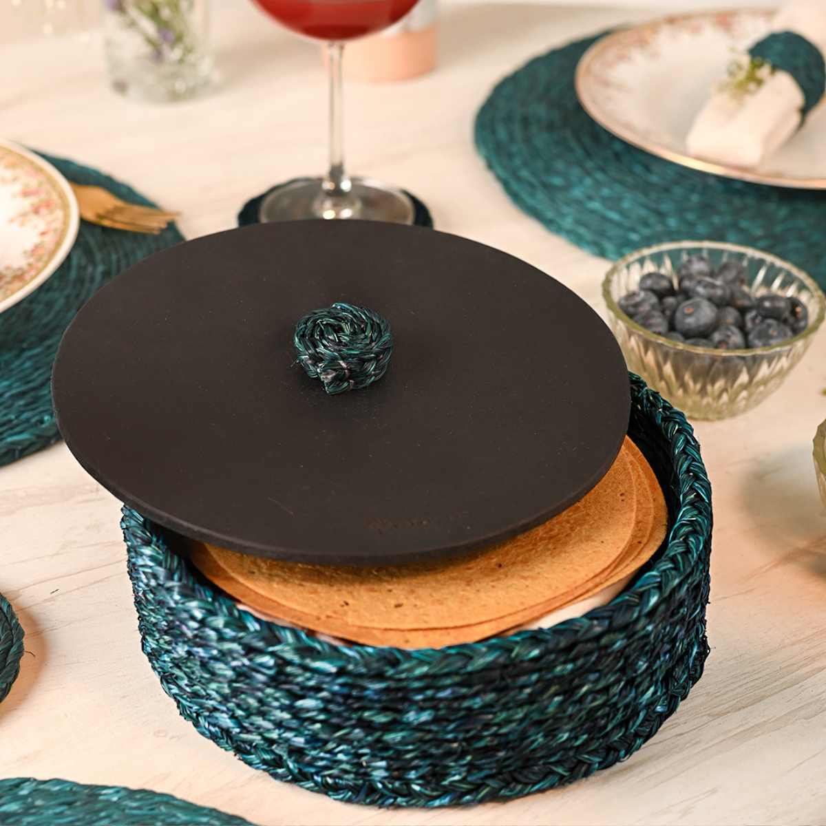Sabai Grass Roti Box | Blue | 23 cm By KadamHaat