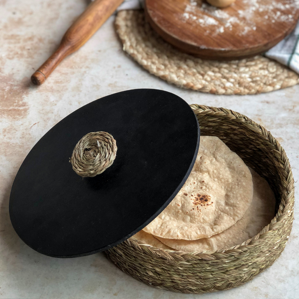 Sabai Grass Roti Box | Beige | 23 cm By KadamHaat