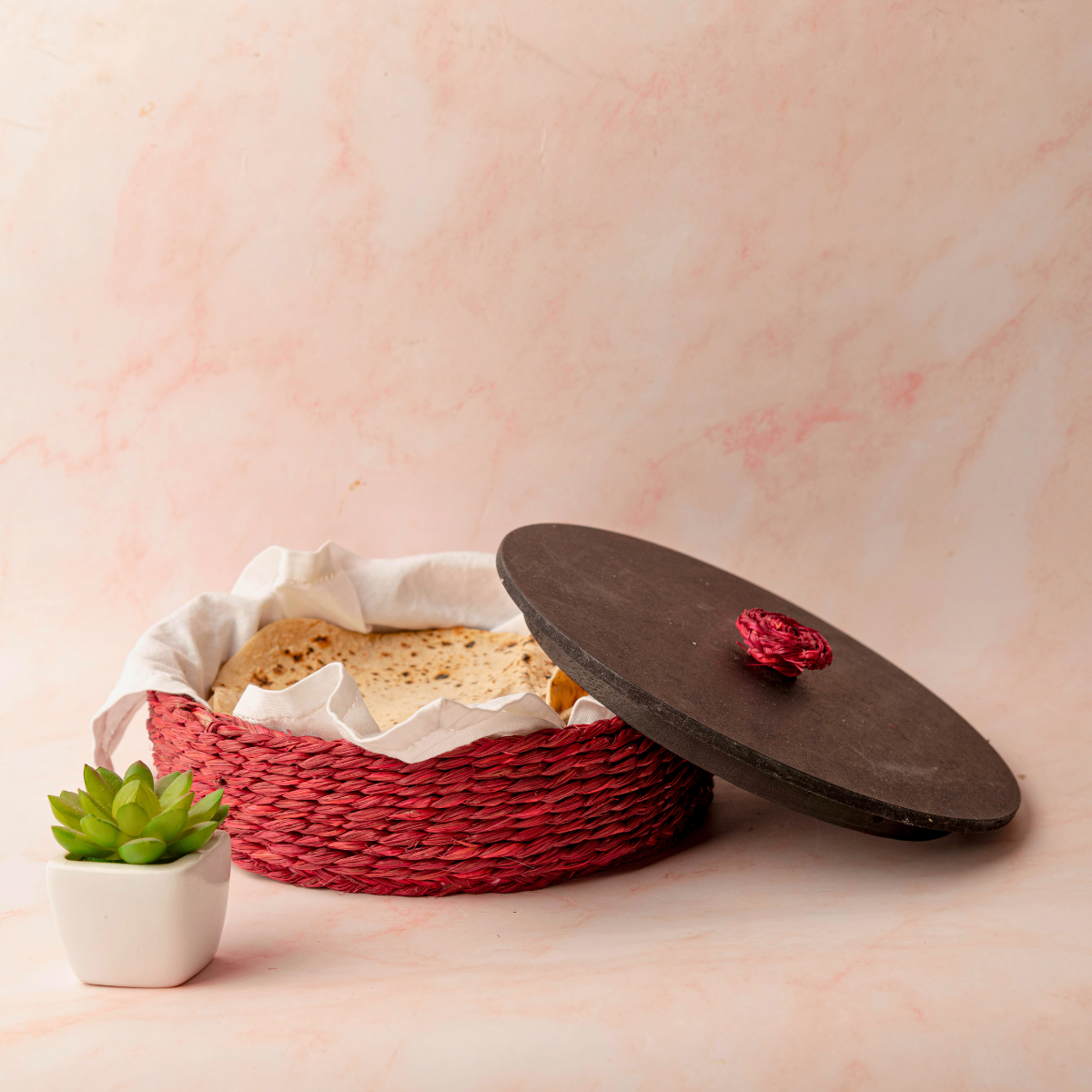 Sabai Grass Chapati Box | Red | 23 cm