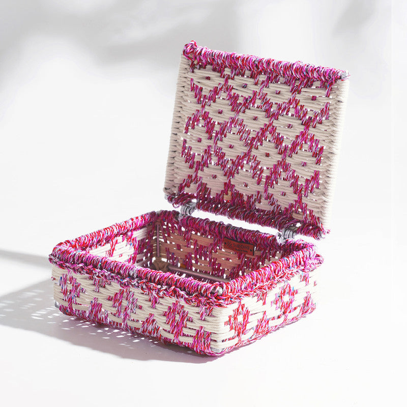 Upcycled Plastic Storage Box | Cotton & Metal | Pink & White