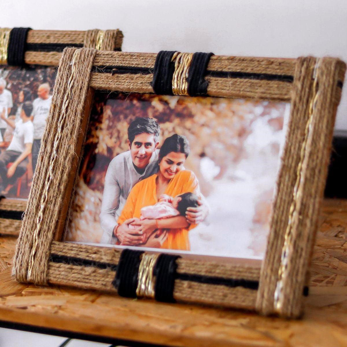 Cotton & Jute Photo Frame | Black-Gold & Brown | 25 cm By Sirohi