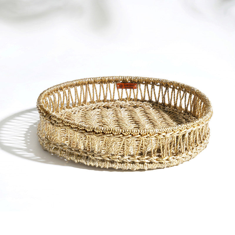 Upcycled Plastic Trousseau Tray | Moonj Grass | Gold | 38 x 38 x 13 cm
