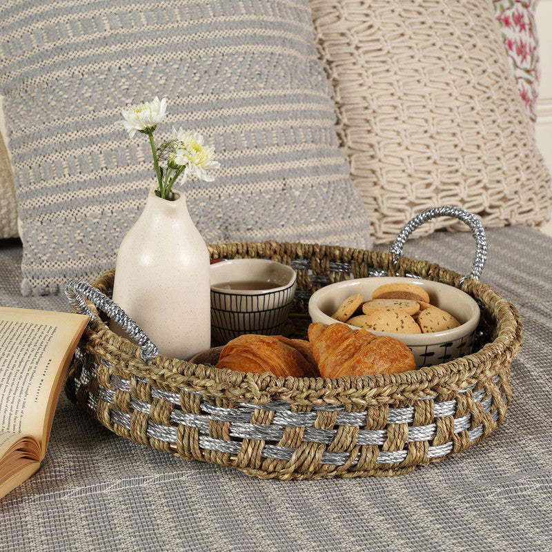 Upcycled Plastic Tray | Moonj Grass | Brown | 38x38x13 cm