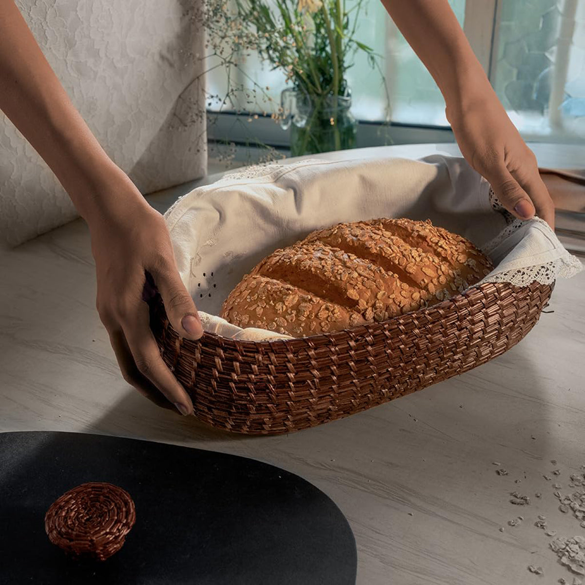 Sikki Grass Bread Box | Brown | 31 cm By KadamHaat