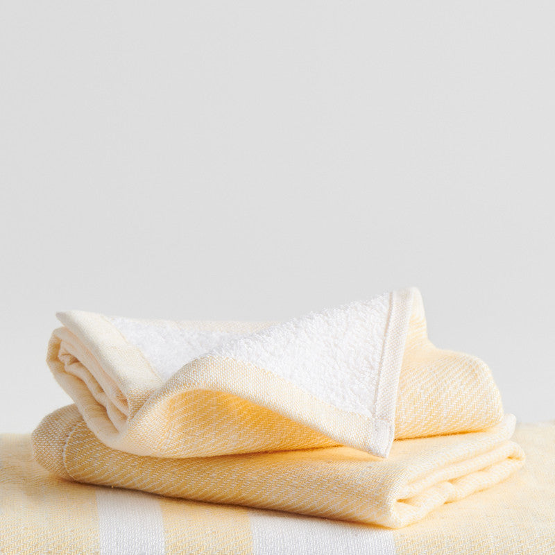 Cotton Face Towels | Ultra-Soft | Yellow Stripes | 30 x 30 cm | Set of 2 By Oodaii