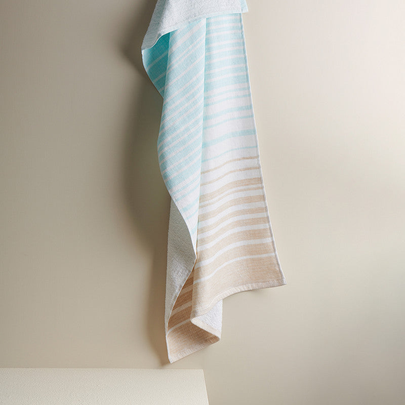 Cotton Bath Towel | Beach Towel | Ultra-Soft | Blue & Beige | 90 x 150 cm By Oodaii