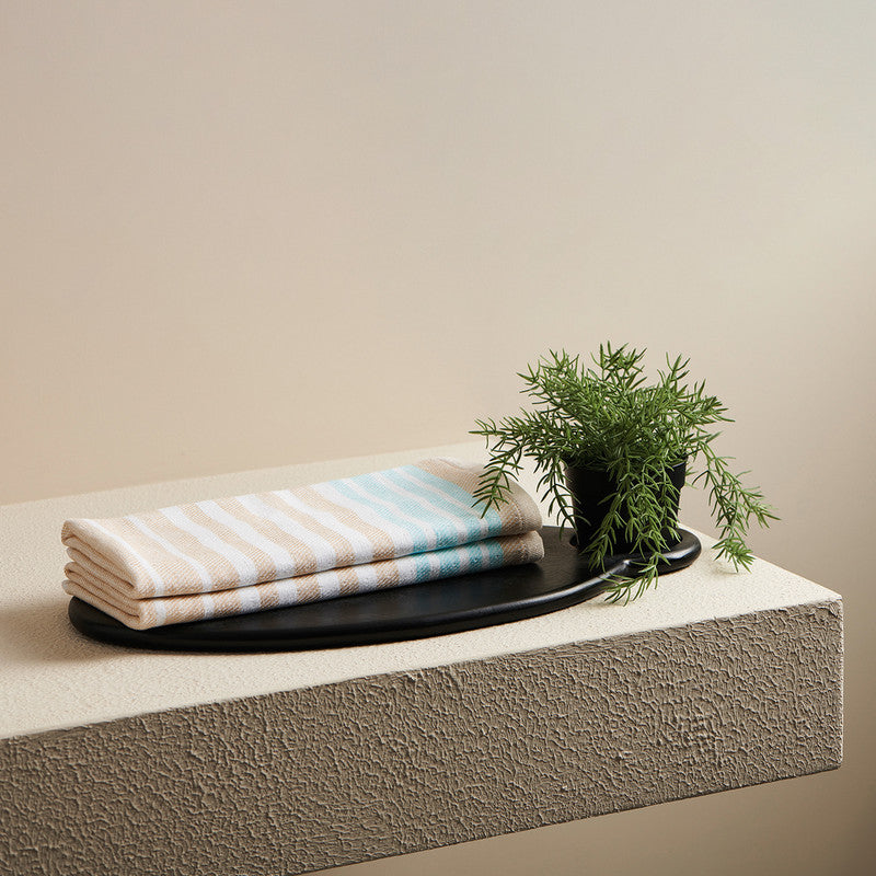 Cotton Hand Towel | Ultra-Soft | Blue & Beige | 40 x 60 cm By Oodaii