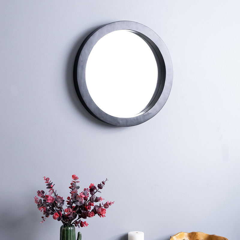 Wooden Designer Mirror | Round Shape | Black Frame | 18 x 18 inches