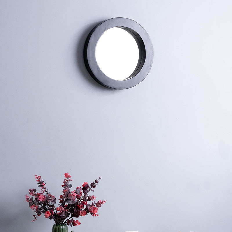 Wooden Designer Mirror | Round Shape | Black Frame | 12 x 12 inches