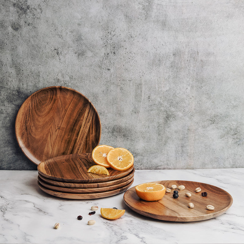 Festive Gifts | Acacia Wood Dinner Plates | Large | Brown | Set of 6