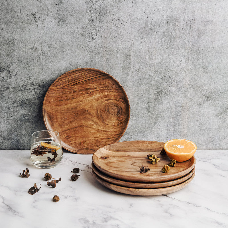 Acacia Wood Dinner Plates | Medium | Brown | Set of 4 By Think Artly
