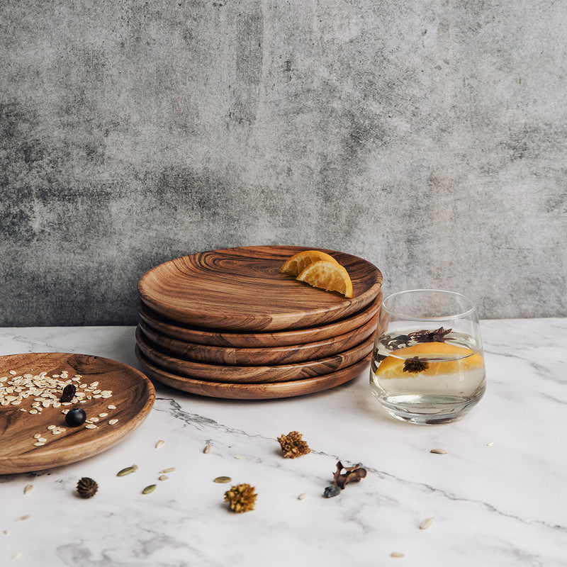 Acacia Wood Dinner Plates | Small | Brown | Set of 6 By Think Artly
