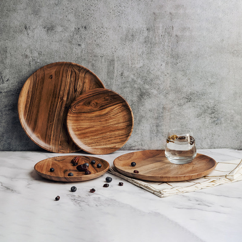 Acacia Wood Serving Plates | Brown | Set of 4