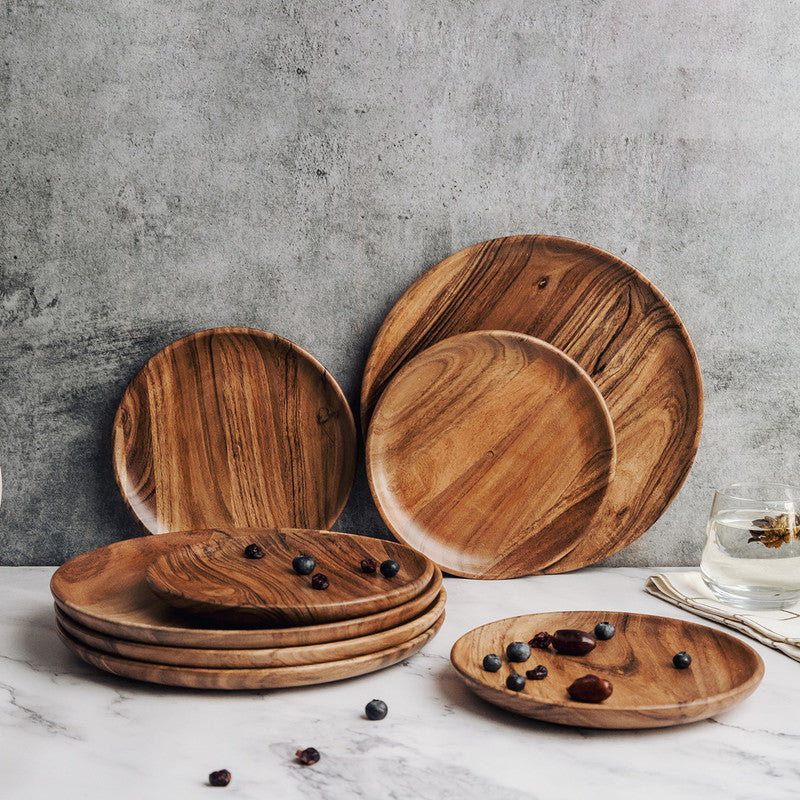 Acacia Wood Serving Plates | Brown | Set of 8 By Think Artly