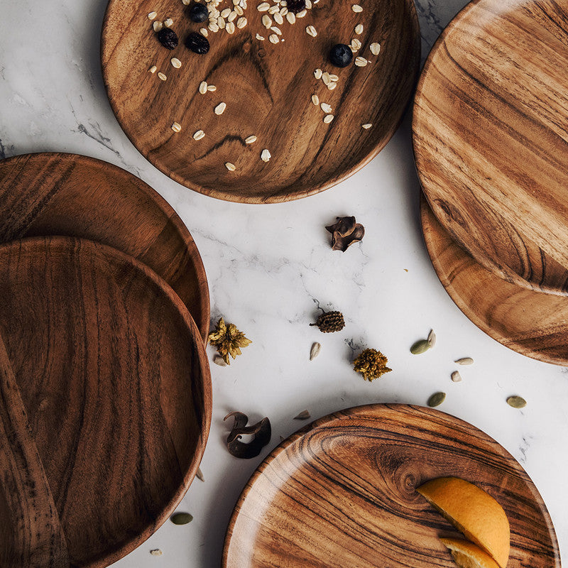 Festive Gifts | Acacia Wood Dinner Plates | Brown | Set of 12
