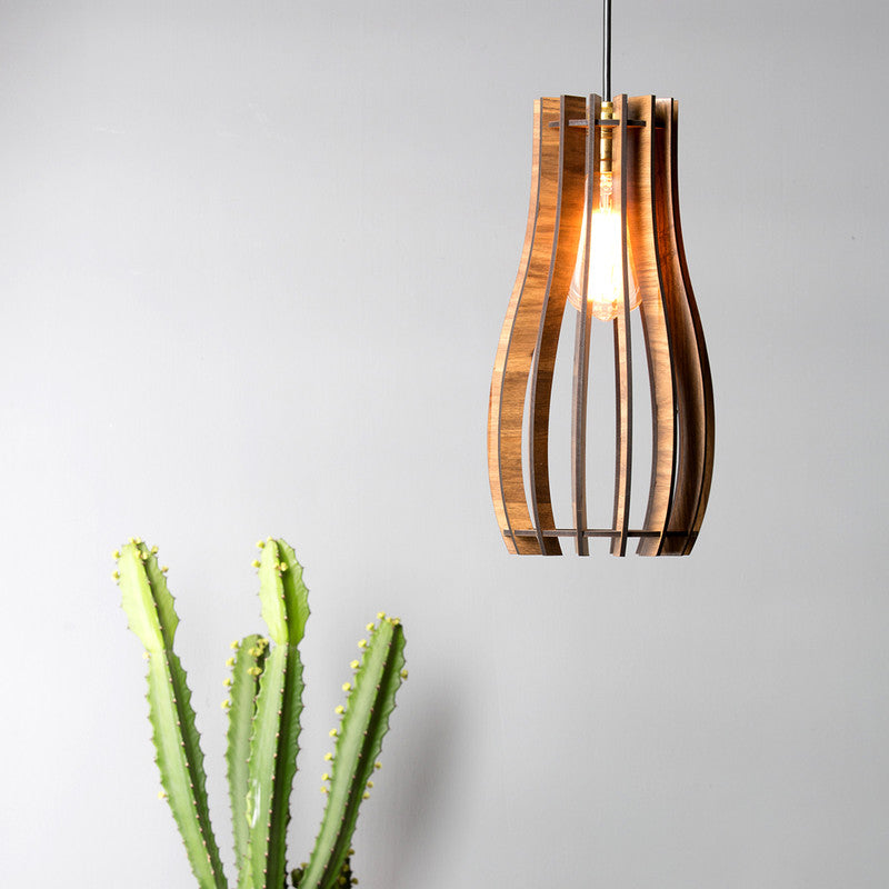 Hanging Lamp | Pine Wood Longline Lamp | Brown
