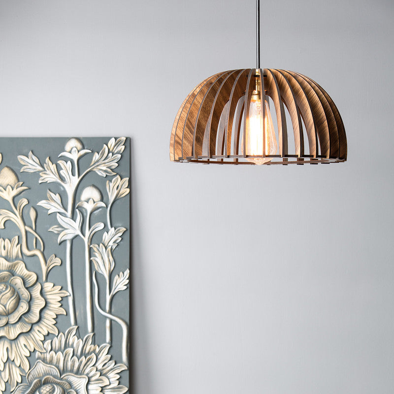Pine Wood Dome Style Lamp | Brown