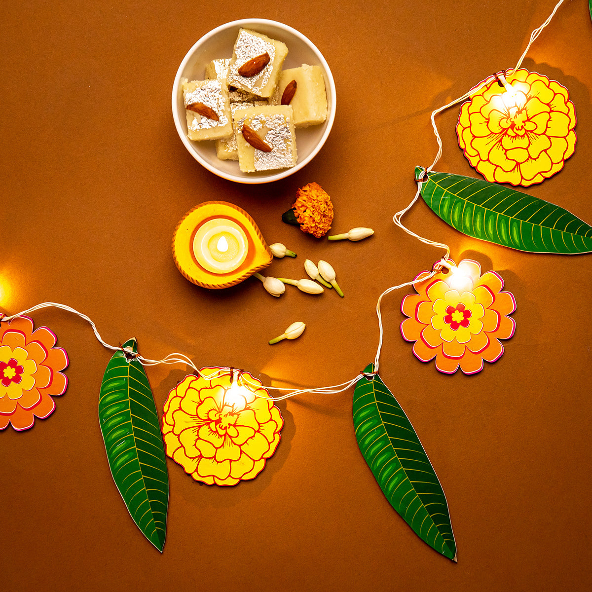 Flower Toran | Birch Wood | Light Bunting | 118 Inches
