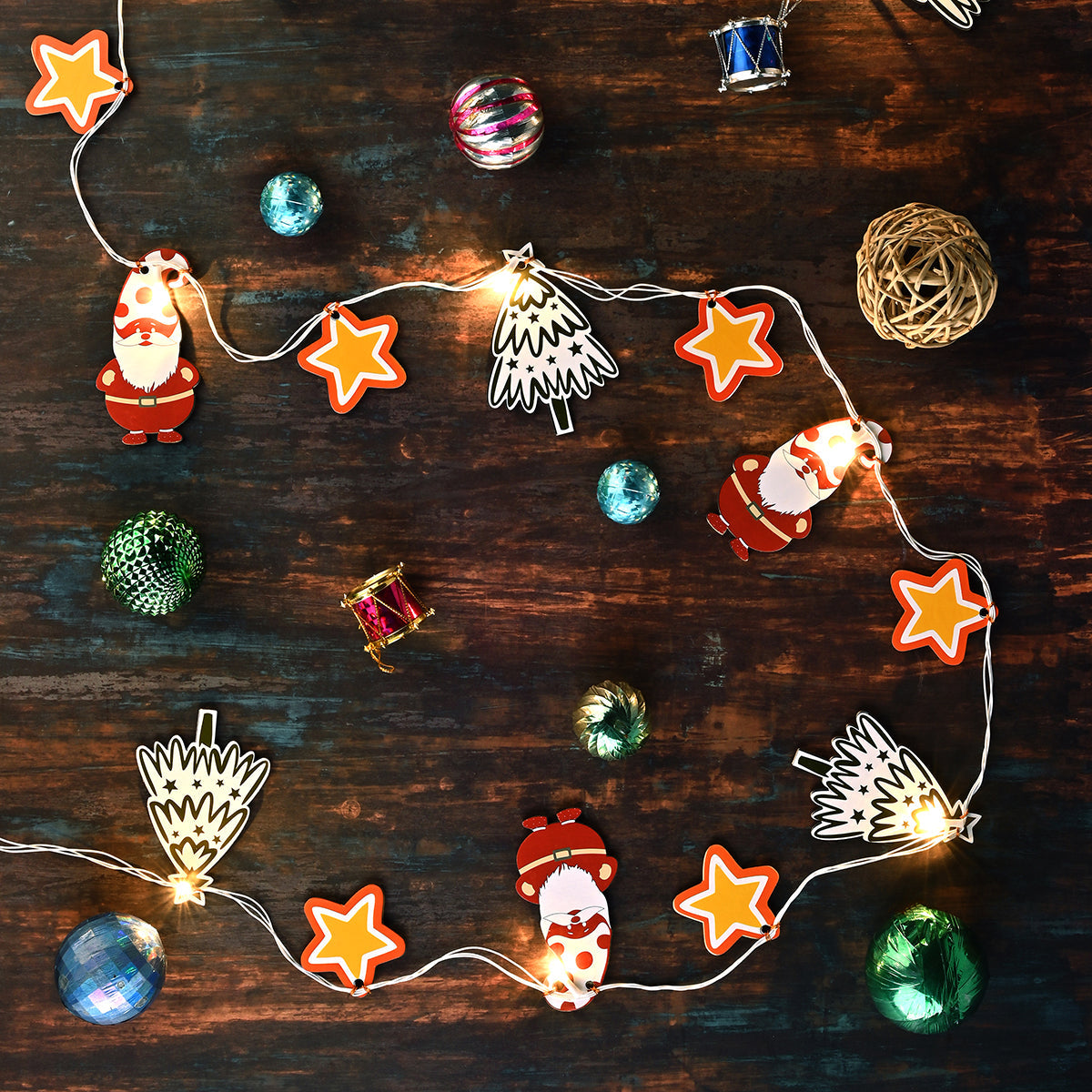 Decorative Light Bunting | Birch Wood | Santa Design | Multicolour | 118 inches