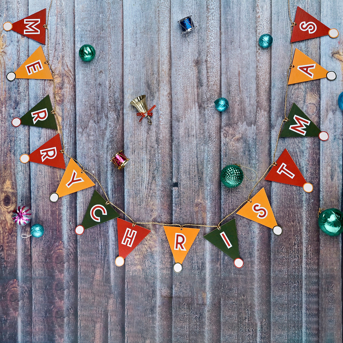Decorative Bunting with Light | Birch Wood | Design | Multicolour | 118 inches By Think Artly