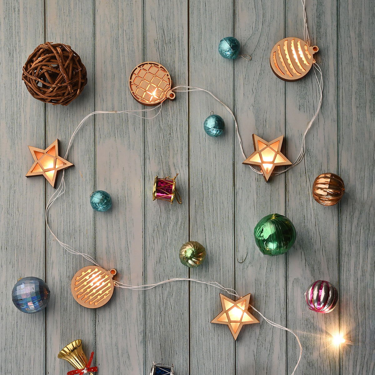 Decorative Bunting | Birch Wood | Rio Star-Bobbles Design | Beige | 118 inches