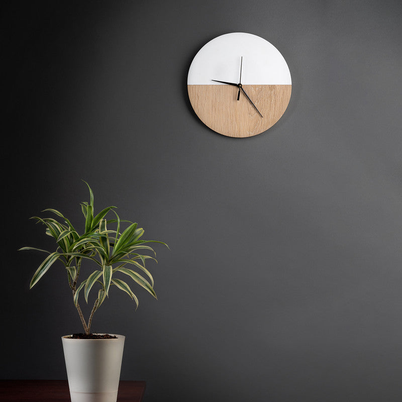 Marble & Wood Wall Clock | White & Beige By Think Artly