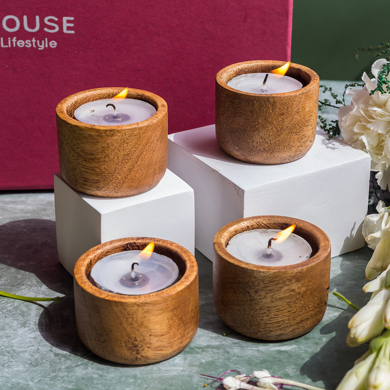 Tea Light Candle Holder | Aachman Wood Sphere | Set of 2
