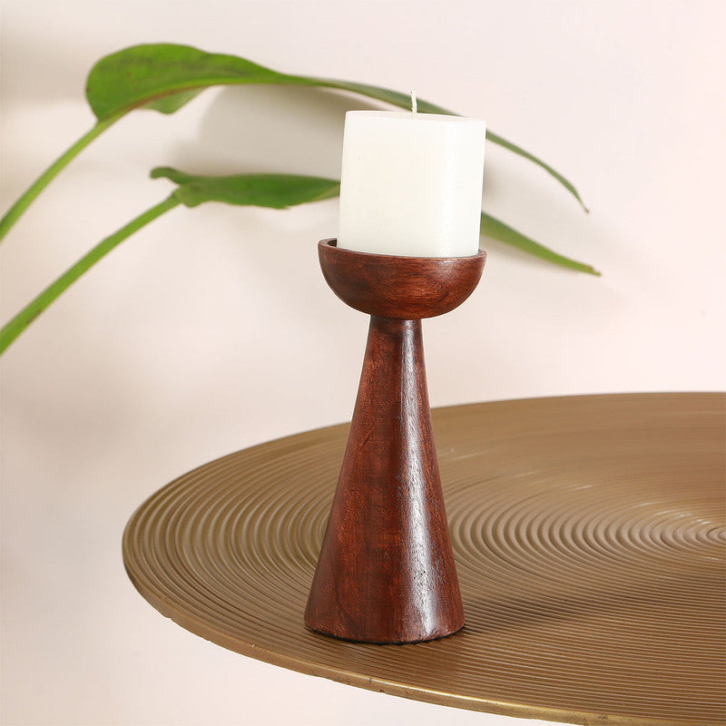 Wood Finish Conical Candle Holder - 8 Inches