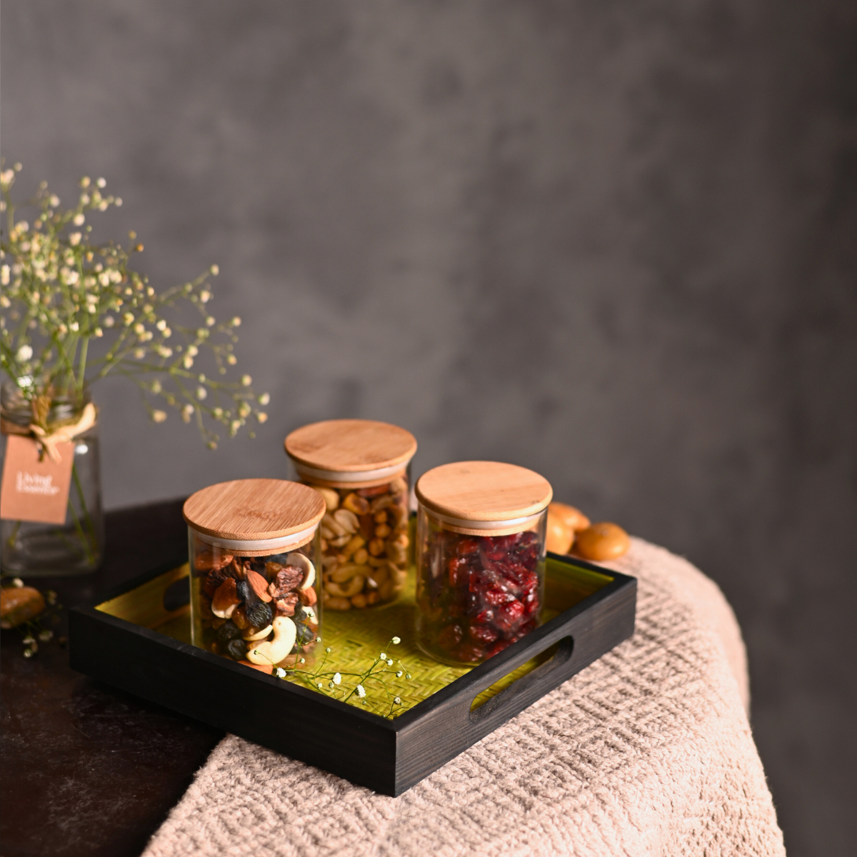 Bamboo Serving Tray | Green & Black | 20 cm