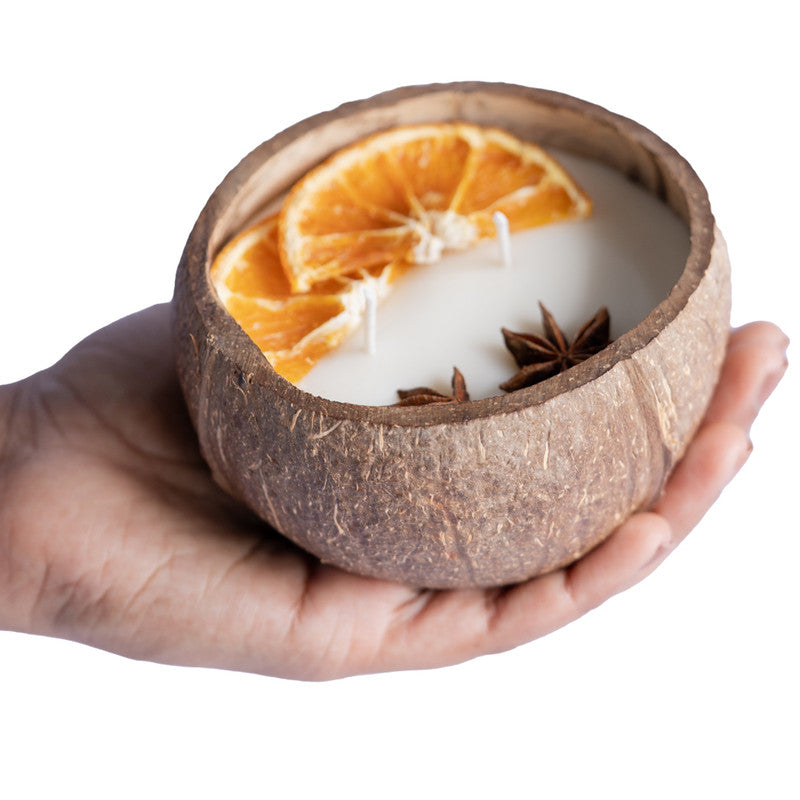 Coconut Shell Soy Wax Scented Candle | Orange & Spice | 300 g | Large By Thenga