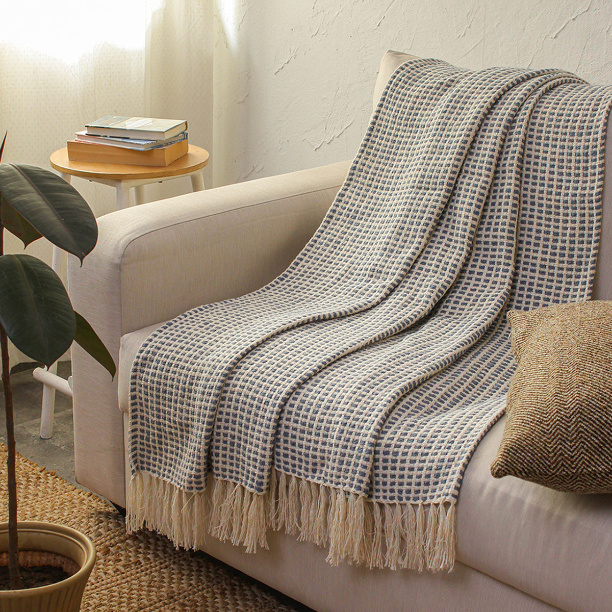 Cotton Sofa Throw | Dark Blue | 130 x 150 cm By House This