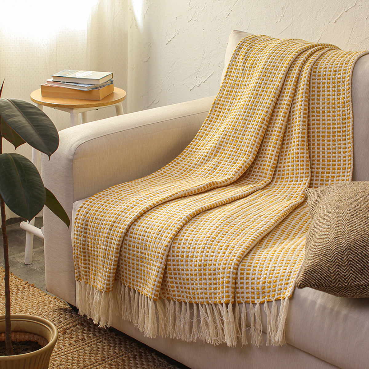 Cotton Sofa Throw | Yellow | 130 x 150 cm By House This