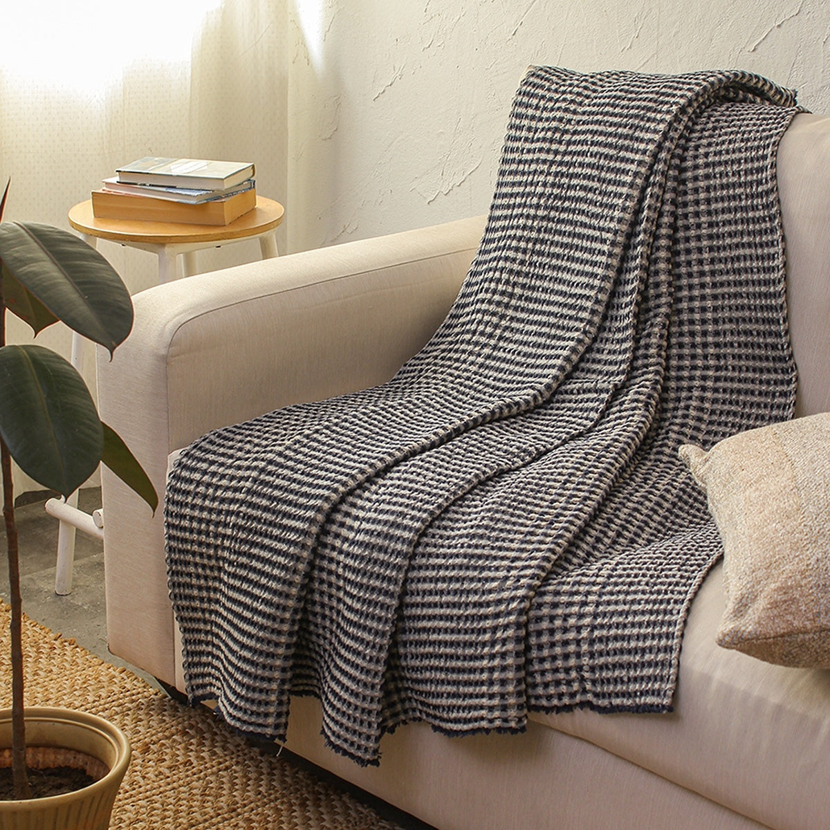 Cotton Throw for Sofa | Natural Blue By House This