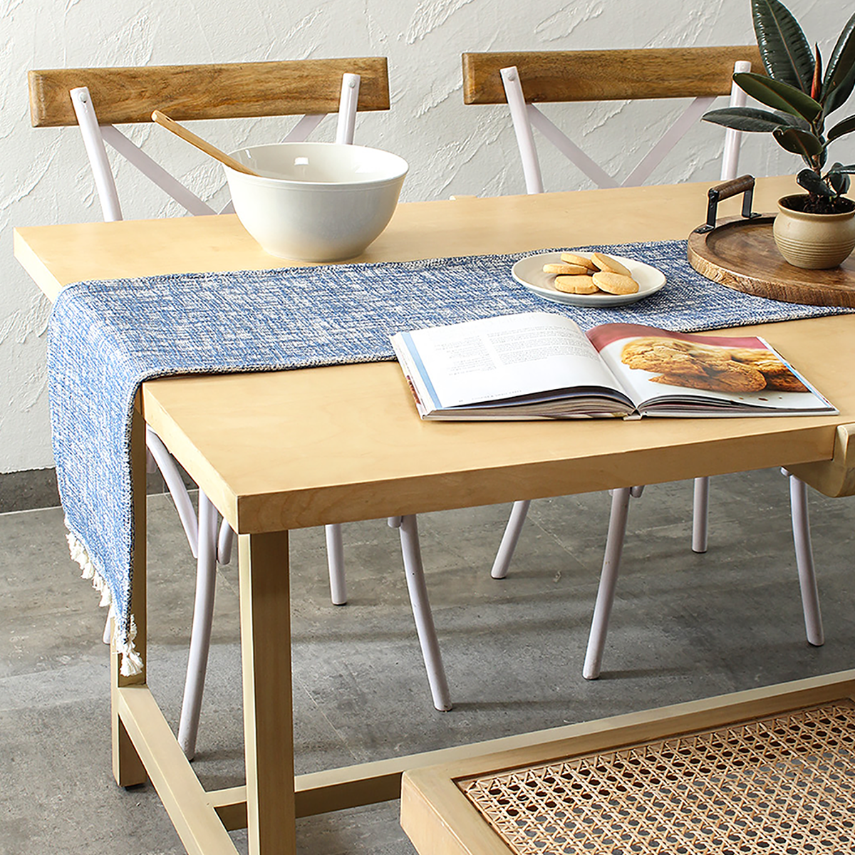 Cotton Table Runner | Textured Design | Blue