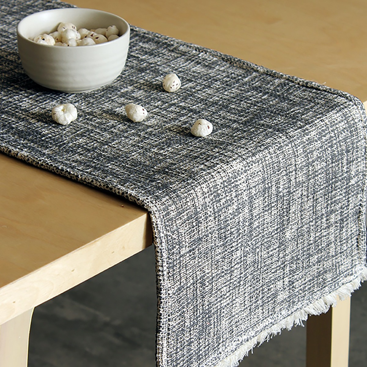 Cotton Dining Table Runner | Woven Design | Black By House This