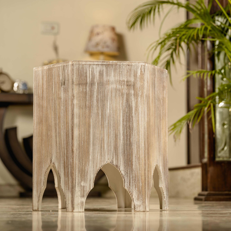 Dhara - Carved Circular Wooden Chowki By Araana Home