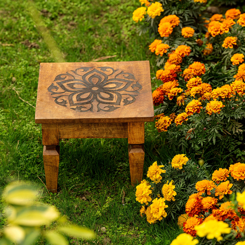 Pushp - Floral-Themed Wooden Chowki By Araana Home