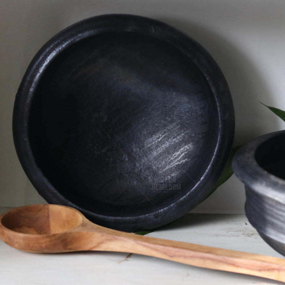 Clay Pots For Cooking | Blackened Clay Tawa | 9.5 inch By Green Heirloom
