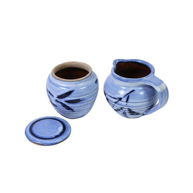 Ceramic Jars for Sugar with Milk Jug | Studio Pottery | Light Blue