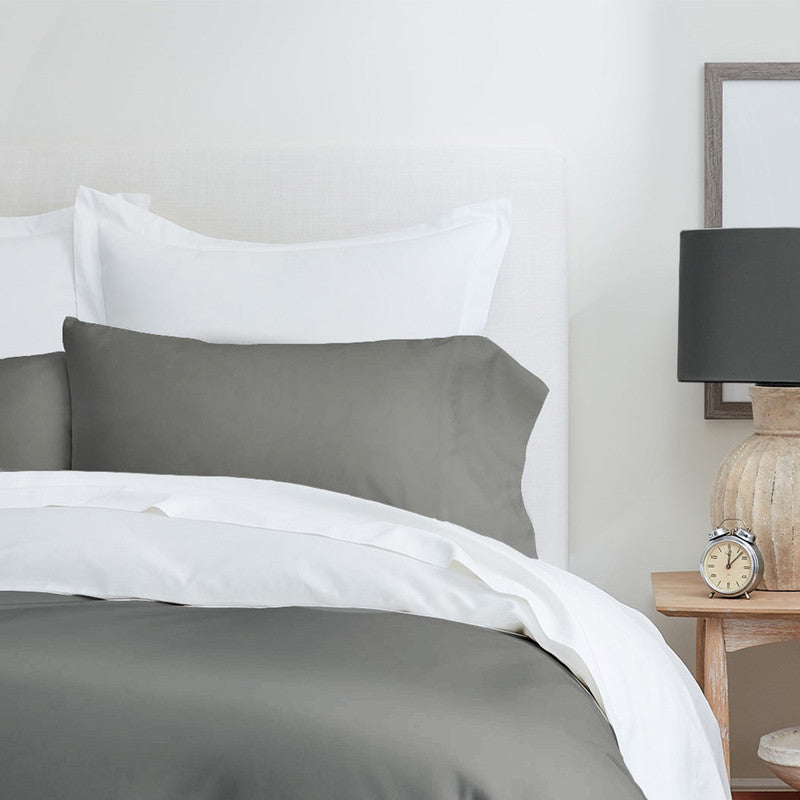 Organic Cotton Solid King Bed Sheet with 2 Pillow Covers | Stone Grey By Amouve