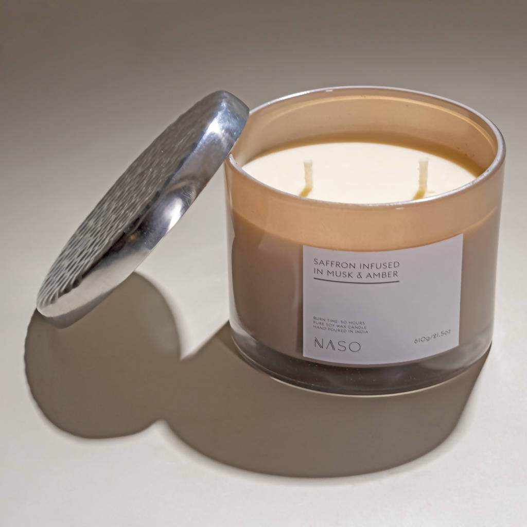 Saffron Infused in Musk Amber Pure Soy Wax Candle | 610 g