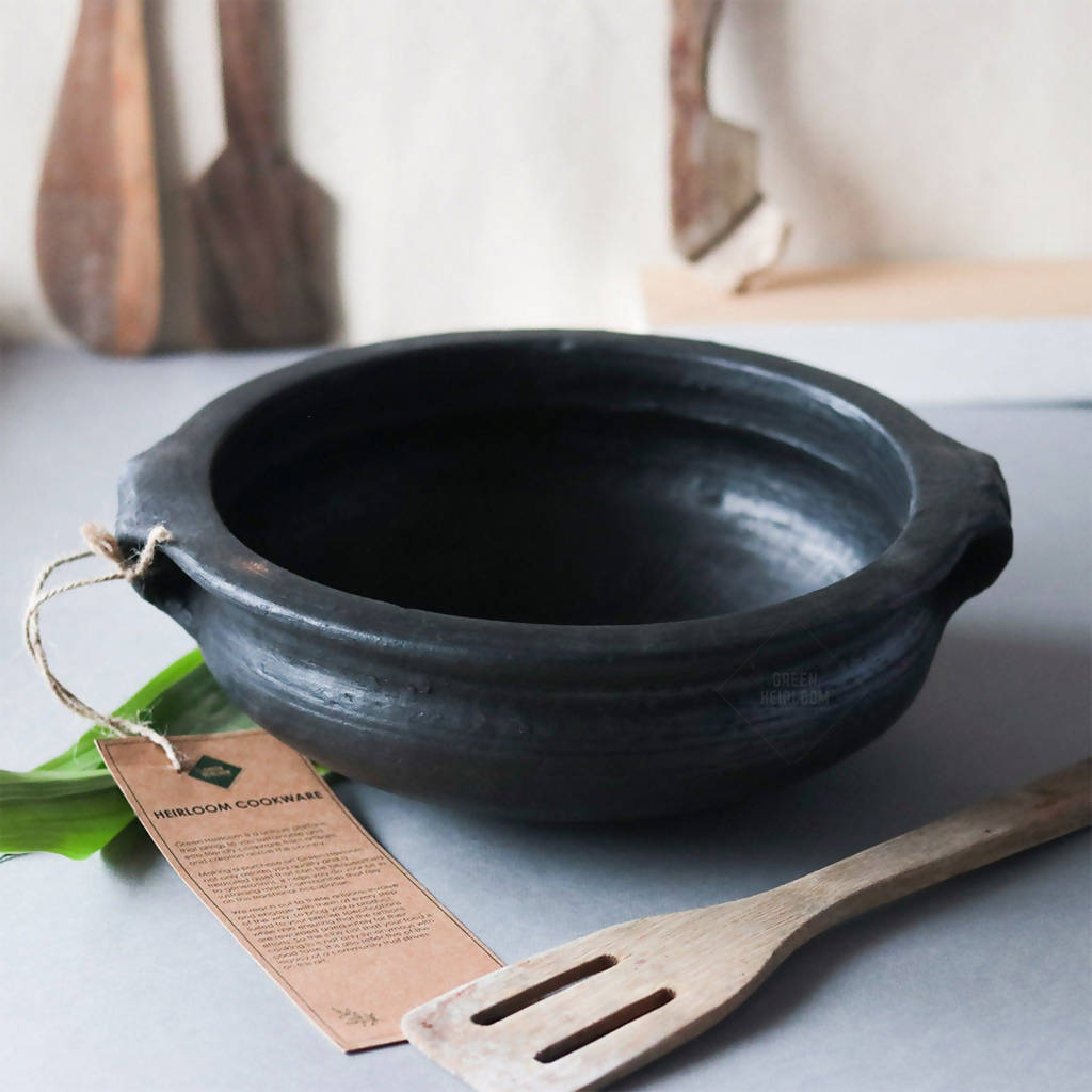 Blackened Clay Urli Pot For Cooking | Dia- 11.5 inches By Green Heirloom